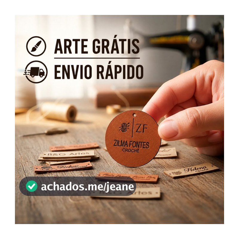 Etiqueta Personalizada em Couro Sintético com Logo | Para Crochê, Costura, Artesanato, Bolsas e Roupas | Arte Grátis