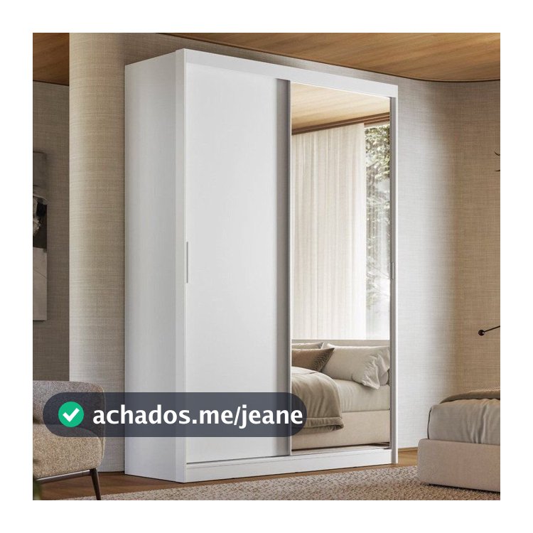 Guarda-Roupa Casal com Espelho 2 Portas de Correr e 3 Gavetas 100% MDF London Branco Branco/Amendola