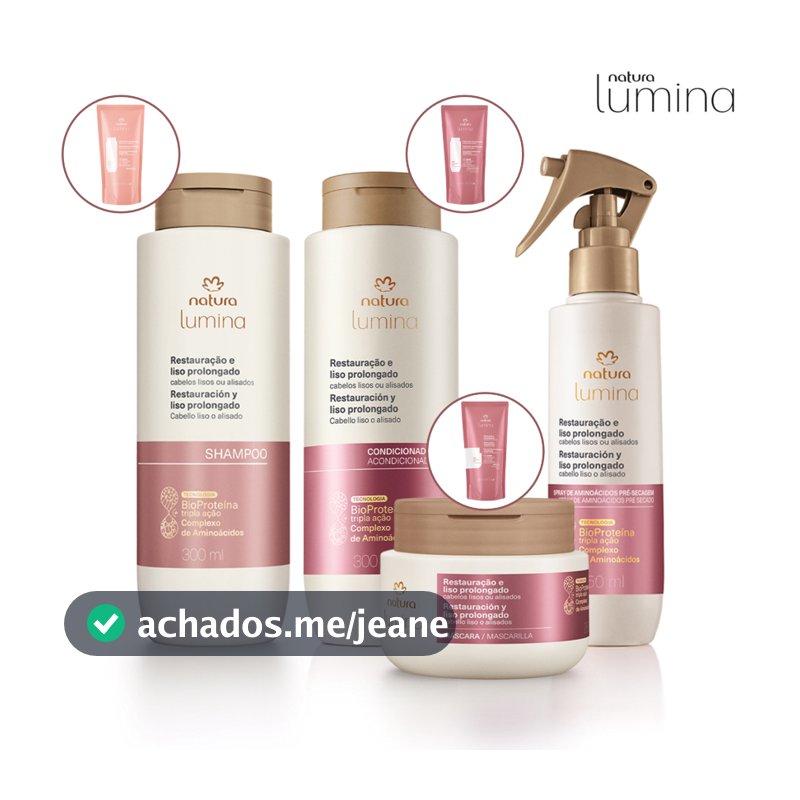 Lumina para Restauração e Liso Prolongado Natura: Shampoo, Condicionador, Máscara Restauradora e Spray de Aminoácidos