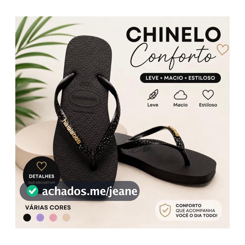 Chinelo Feminino com detalhe Glitter Leve Confortável Para o Dia a Dia Delicado
