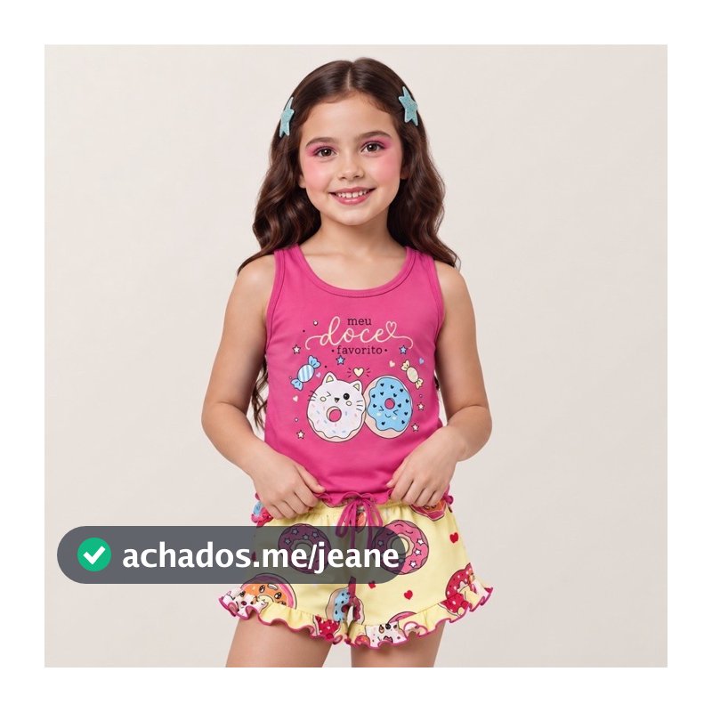 Pijama Regata Infantil Feminino Verão Suede Premium | Short Estampado de Babadinho Sortido