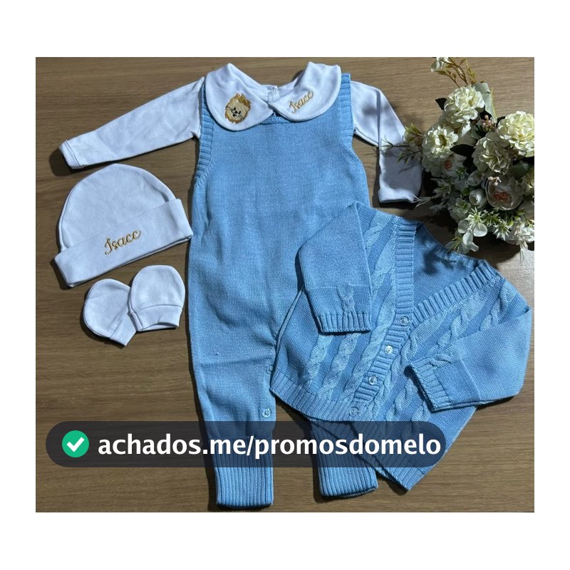 Conjunto saida maternidade tricot Personalizado com o nome do seu bebê menino menina 5 peças