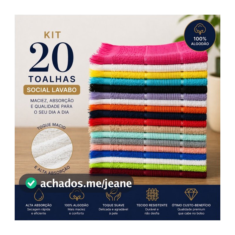 Kit 20 Toalhas Social Lavabo 21x30 Algodão Alta Absorção Macias Academia Toalhinha Lembrancinha