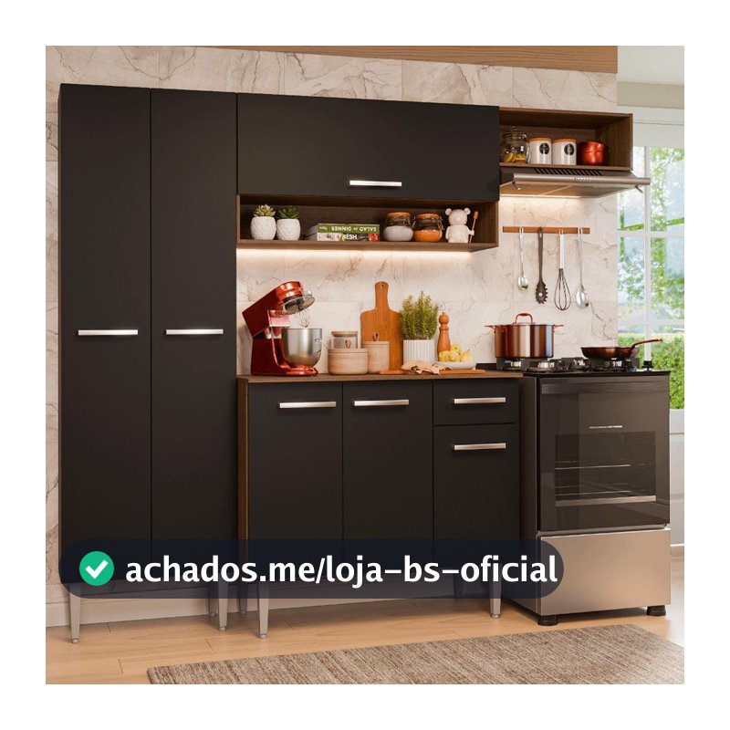 Armário de Cozinha Completa 220 cm Rustic/Preto Deli Madesa 02