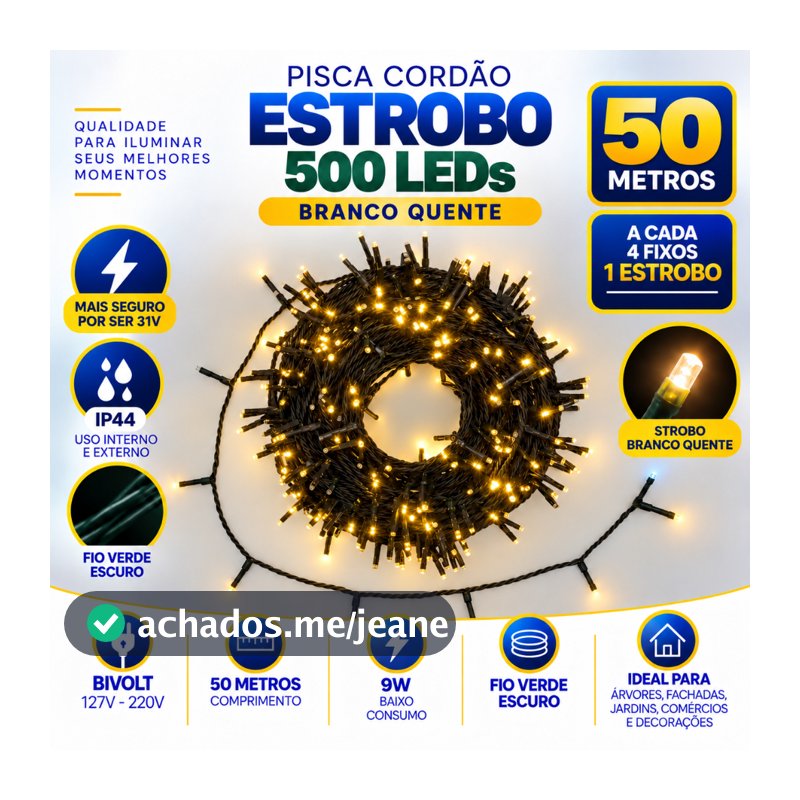 Cordão 500 Leds Com Strobo 50 Metros Prova D'água Natal Bivolt
