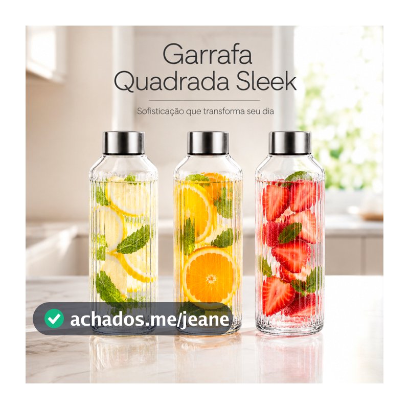 Garrafa Vidro Sleek Tampa Hermética Inox 1 Litro Geladeira Suco Água Leite Elegante