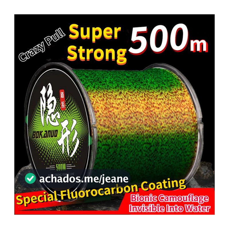 Bokanuo 100m 200m 500m Linha De Pesca Fluorcarbono Invisível Super Forte Manchada 3D Afundando De Nylon Peixe Monofilame