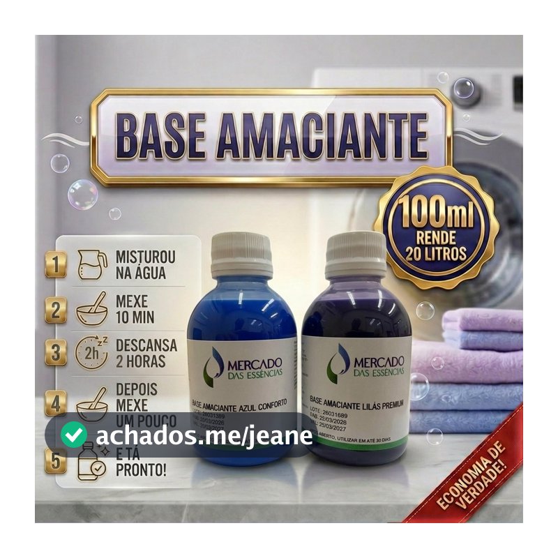 Base Amaciante Concentrada 100ml Faz 20 litros perfumada tipo Conforto / Premium RENDE MUITO