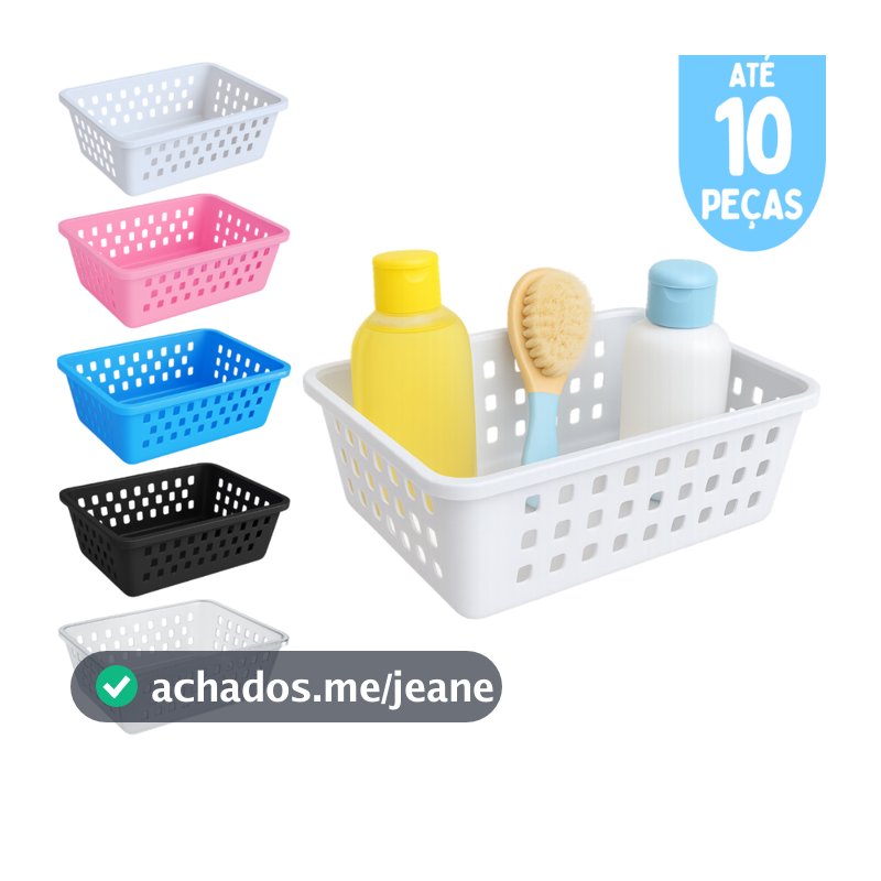 Cesto Organizador Kit ate 10 Cestas 16x12x6Cm Pequeno Branco Transparente Rosa Azul Preto