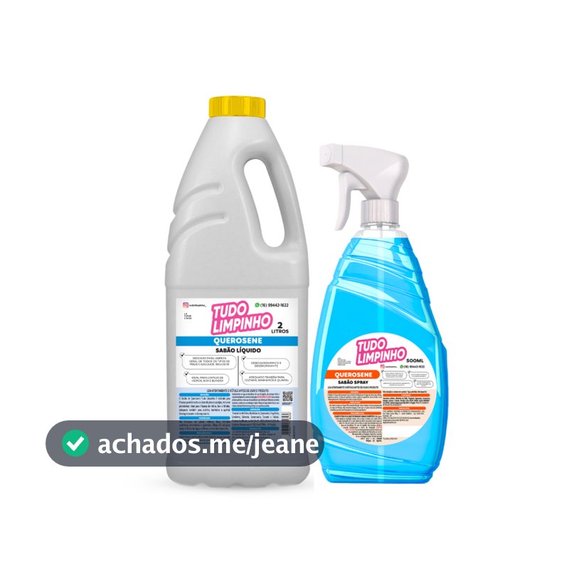 KIT SABÃO DE QUEROSENE 2 LITROS E SPRAY PARA VIDROS 500ML TUDO LIMPINHO