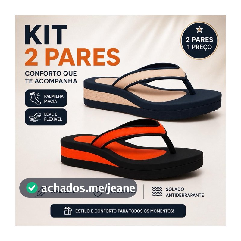 Kit 2 pares de chinelo Ortopédico papete sandália Feminina confortável Anabela anatômico
