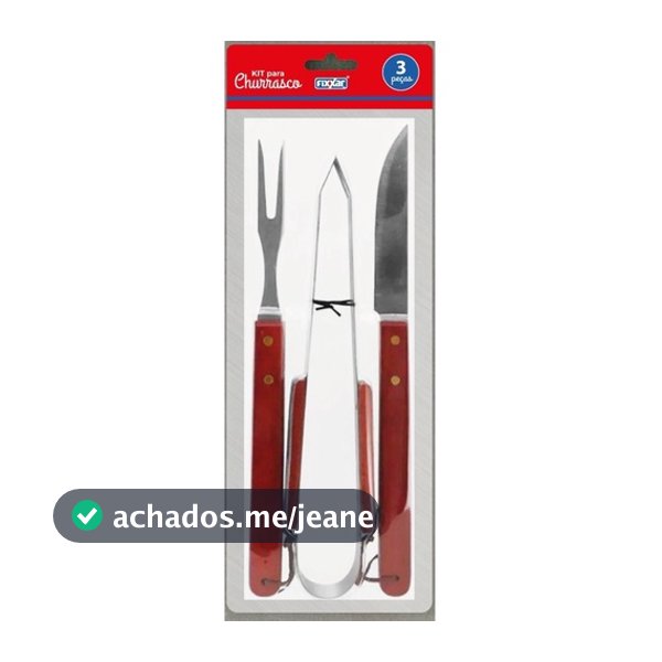 Kit Churrasco Fixxar Essencial Jogo Faca Garfo Pegador 3 Pçs Inox
