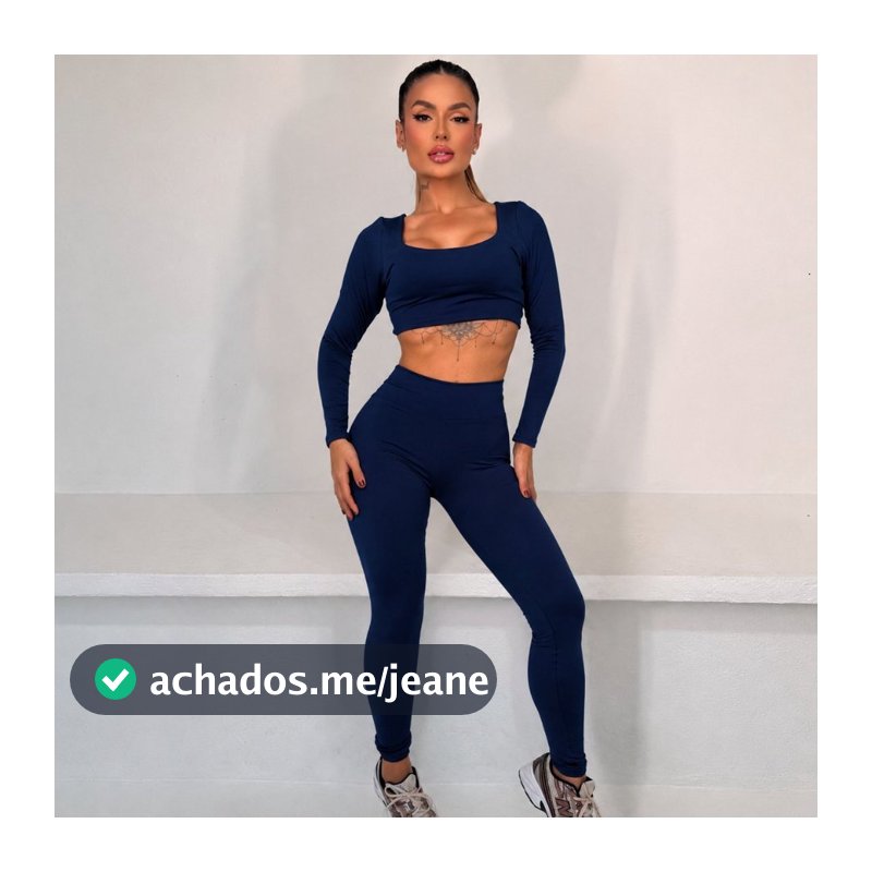 Conjunto Fitness Feminino Legging Cintura Alta + Cropped Manga Longa Academia Zero Transparência