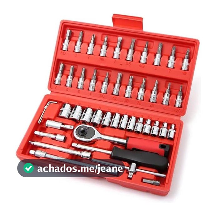 KIT de Ferramentas Profissional 46 Peças com Catraca Reversível, Soquetes e Bits – Maleta Compacta Vermelha