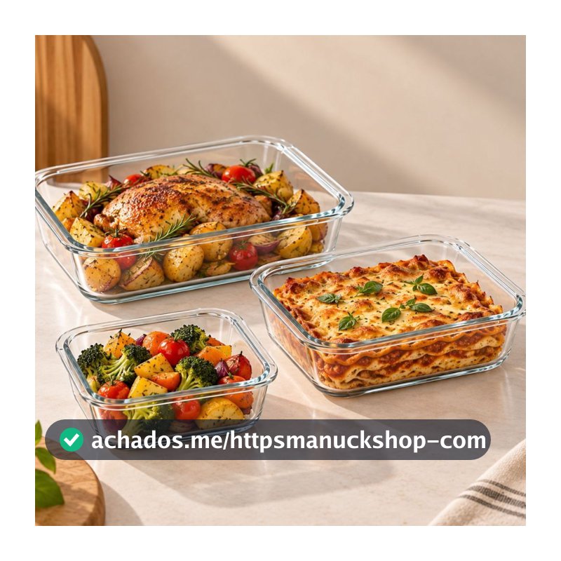 Conjunto 3 Travessas Retangular Assadeiras Pirex Lasanheira 3 peças 2.2L 1.6L 1.0L
