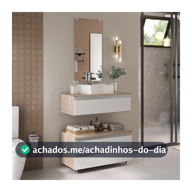 Gabinete Banheiro Creta 80cm com Cuba e Espelheira – Completo