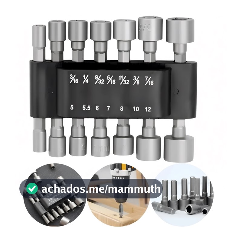 Kit Bits Soquetes Magnéticos 9/14Peças Haste 1/4" 5-13mm para Furadeira Parafusadeira