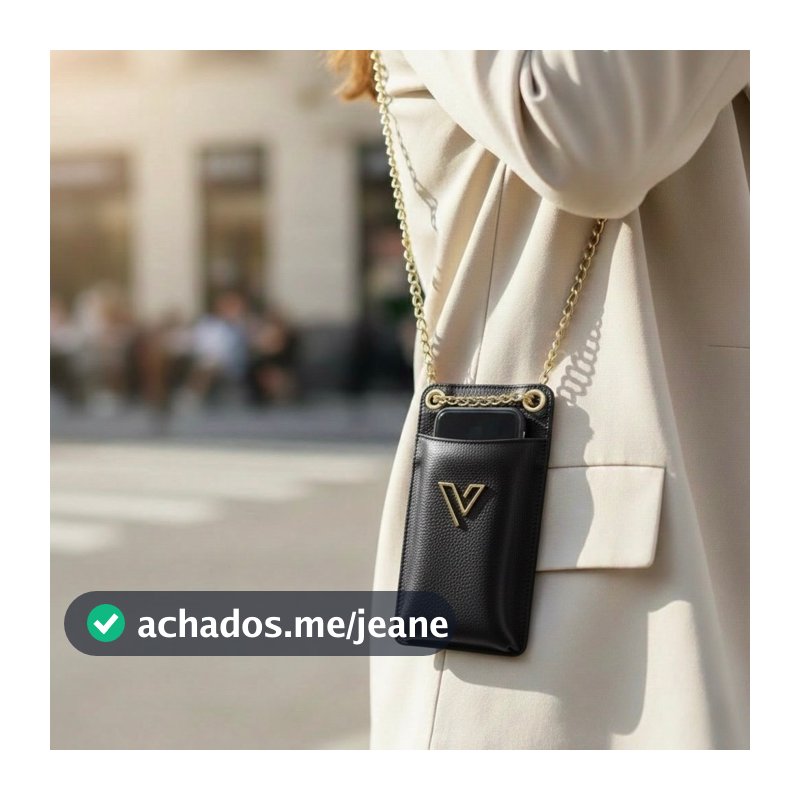 Porta Celular Vittal Kátia em Couro Legitimo Preto Caramelo
