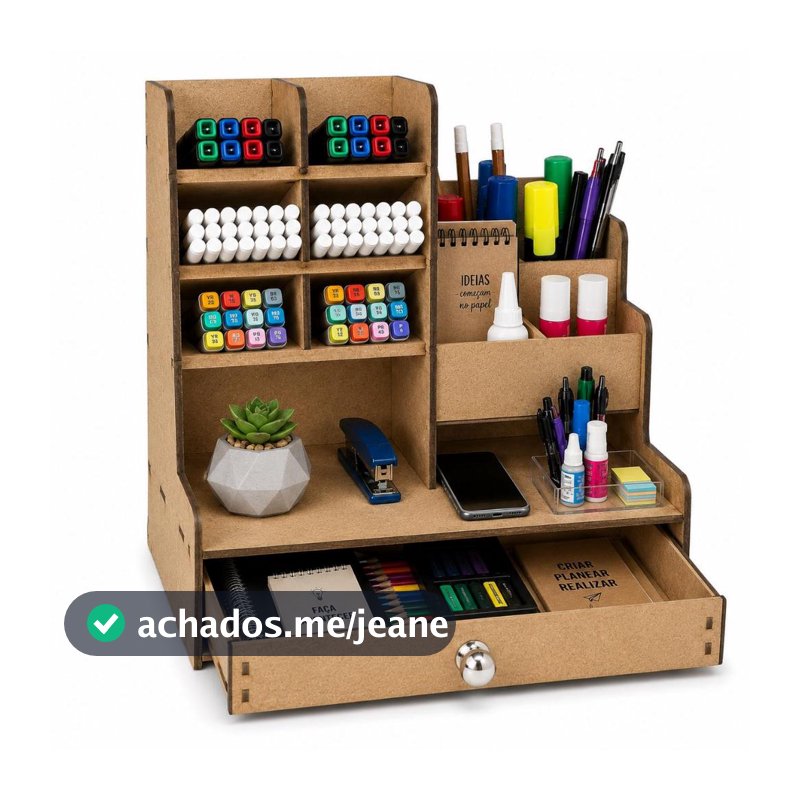 Organizador De Mesa Escritório Multiuso C/ Gaveta Nicho Mdf Canetas