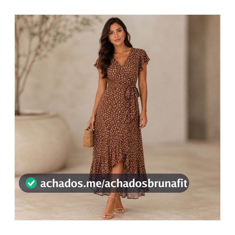 Vestido Midi Feminino Envelope Ajustável Na Cintura  ForradoFlorzinhas