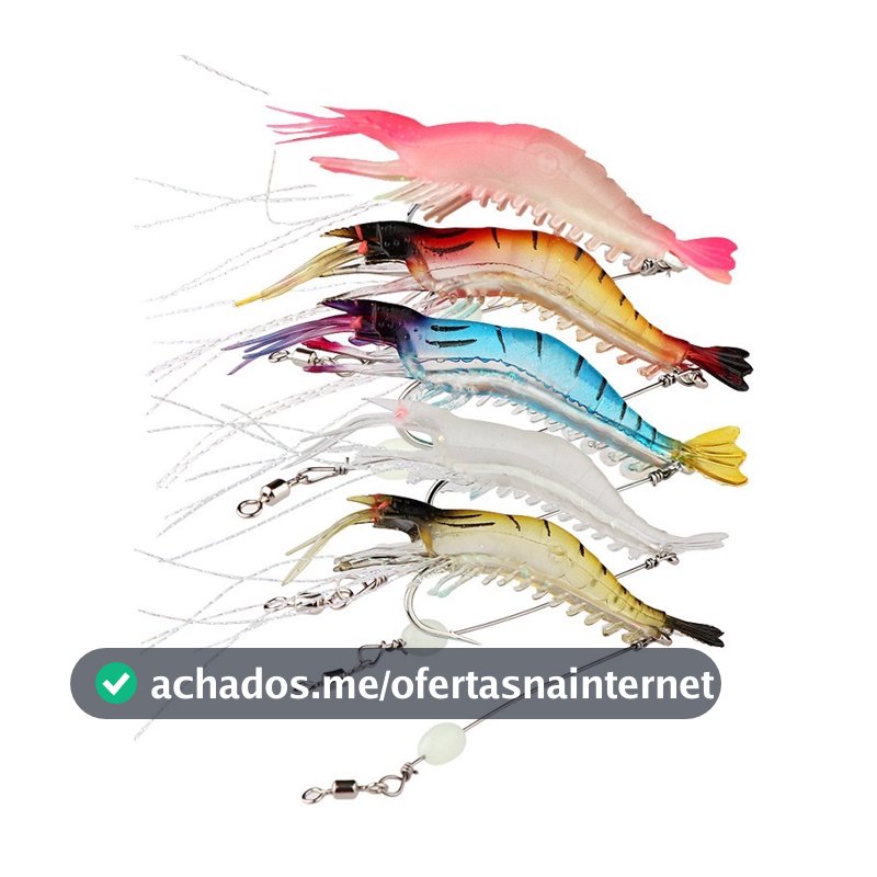 kit 5 Isca Artificial Camarão Com Anzol Para Robalo Black Bass Corvina
