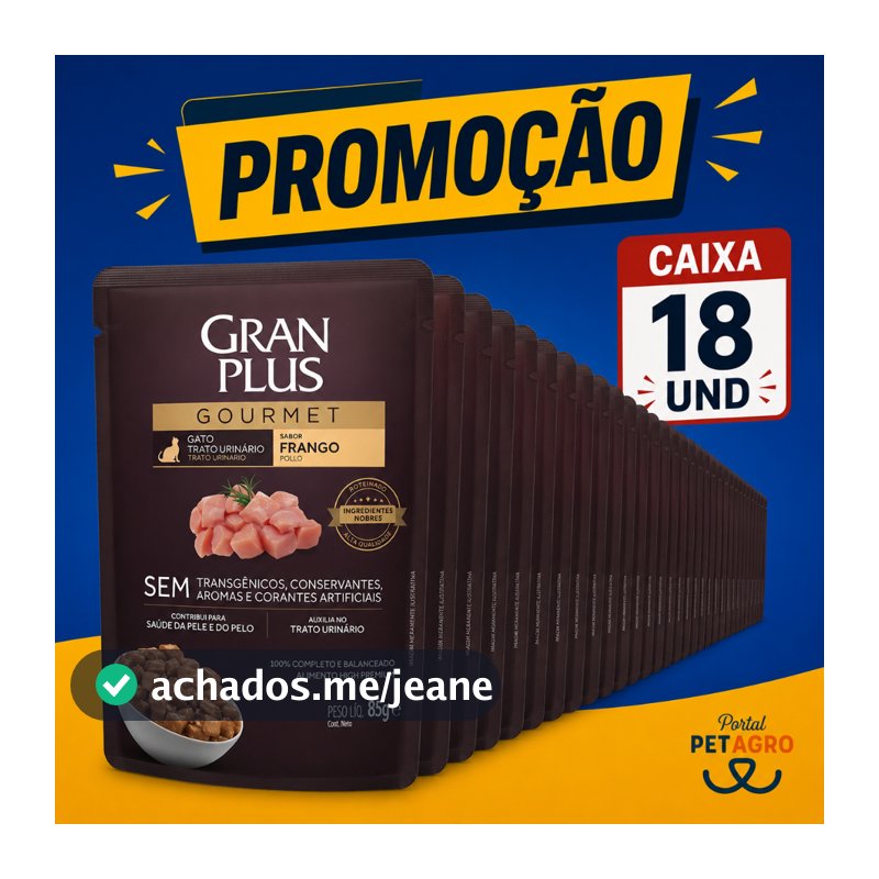 Caixa 18 und Sachê Granplus Gato Trato Urinário Frango 85 gr