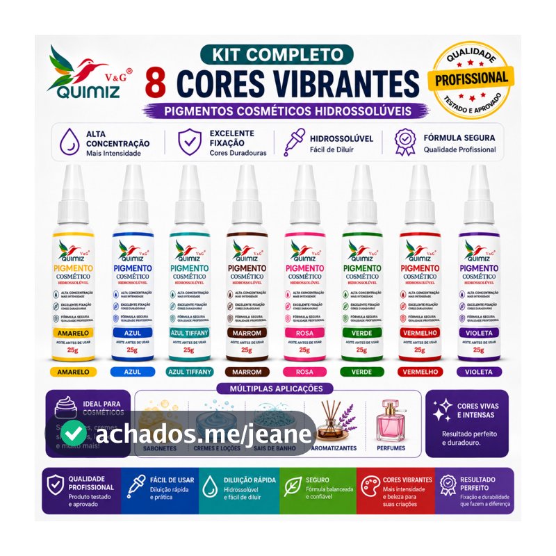 KIT 8 unid. Pigmento Cosmético Hidrossolúvel QUIMIZ 25g