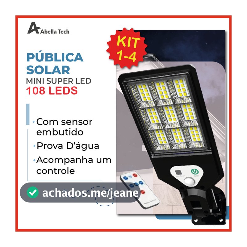 Luminária Pública Luz Solar Externo 108 LEDS Com Controle Remoto Refletor LED Transparente Sensor De Movimento Ajustável