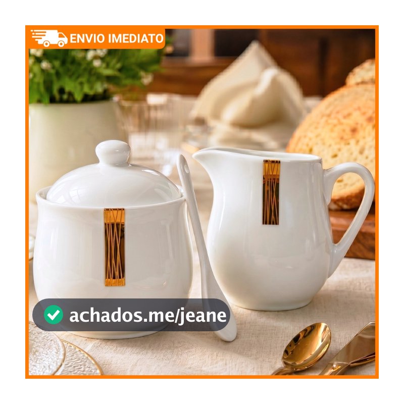 Conjunto 2 Peças Açucareiro E Leiteira Porcelana 300mL Café da Manhã Elegante Luxo Hauskraft