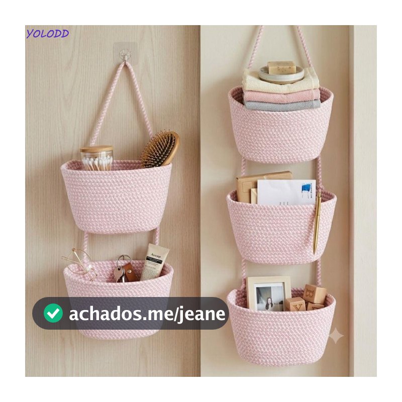 Organizador De Montagem Na Parede , Cesta De Armazenamento Suspensa Decorativa De 2/3 Camadas Tecida De Corda Dobrável M