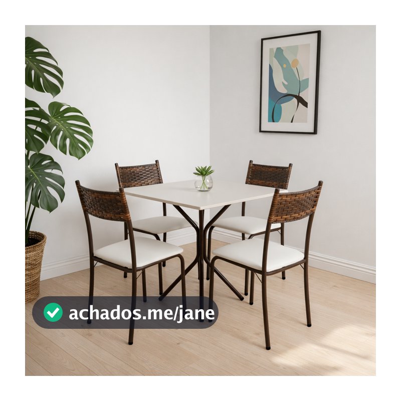 Conjunto Jogo Mesa Cozinha 4 Cadeiras Jantar Para Apartamento Pequeno Tubular Junco Fibra Sintética