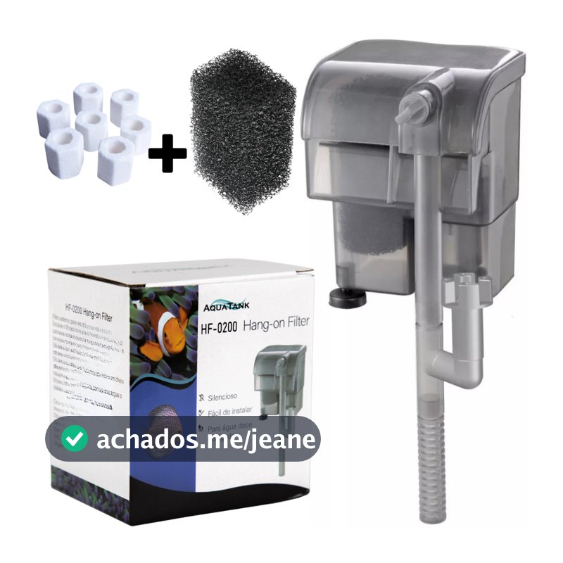 Kit HF-200 Xp-06 Filtro Externo hang-on 250l/h p/ aquários até 40L com Midia e Refil / Esponja