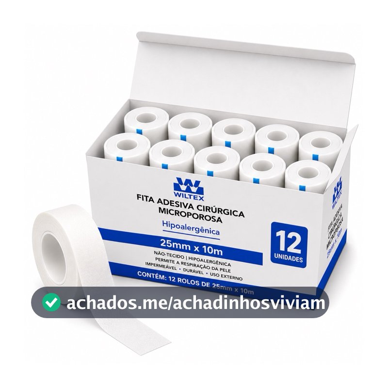 Fita Adesiva Micropore Branca 25mm x 10m Wiltex 12 unidades microporosa curativo