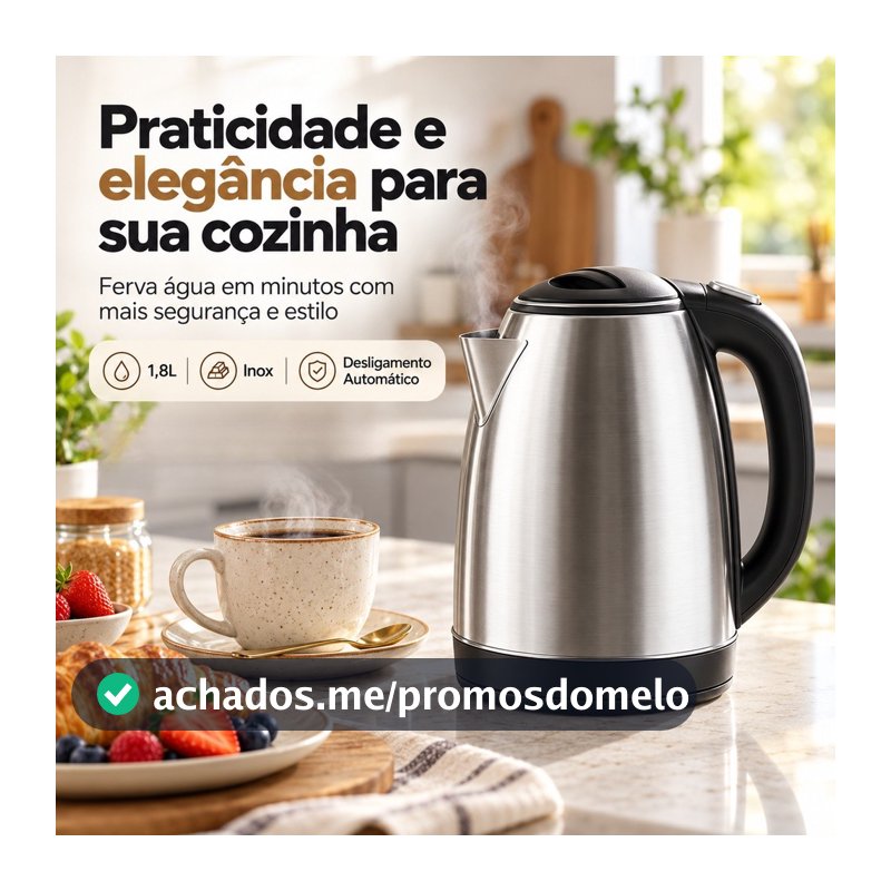 Chaleira Elétrica Inox 1.8 Litros Desligamento Automático Aquecimento Rápido