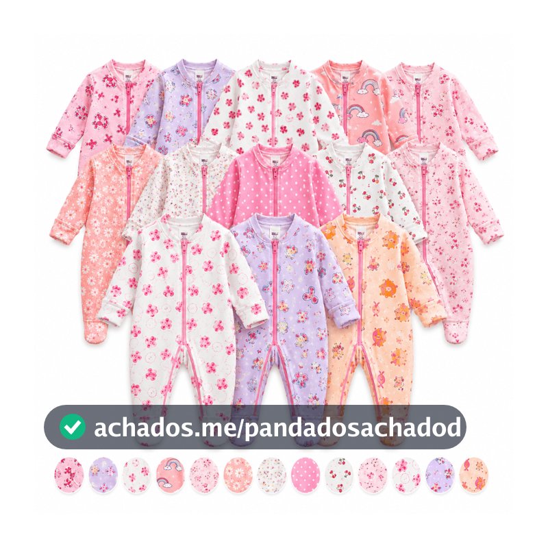 Kit 5 Macacão Estampado Menina Roupa Infantil Bebê Zíper Algodão Macio