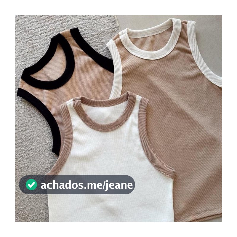 Kit 2 Blusas Feminina Bicolor Regata Canelada Ribana Premium Social Americana Basica Promoção