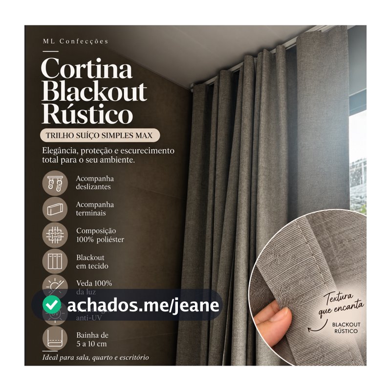 Cortina Blackout 100% Corta Luz 6m x 2,30/ 2,50/ 2,60/ 2,70/ 2,80 Trilho Suíço Simples MAXI Premium