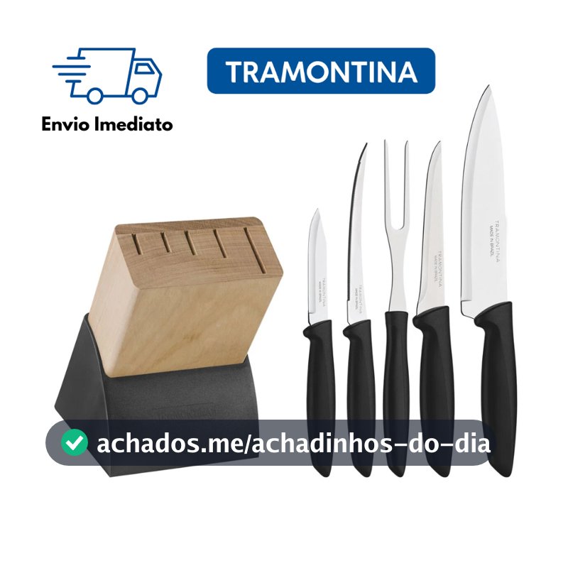 Jogo De Facas 6 Peças Tramontina Plenus Com Suporte e Cabo Preto