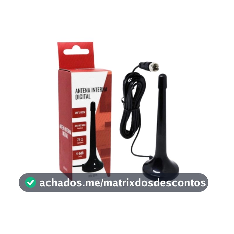 Antena Digital Interna Amplificada HD Portátil Cabo 5 Metros Sinal TV Digital Alta Definição Compatível com Smart TV