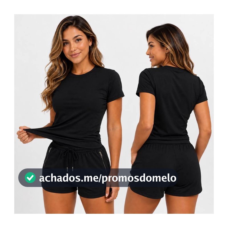 Conjunto Academia Feminino Dry Fit Short E Camiseta Fitness Elastano Luxo Verão