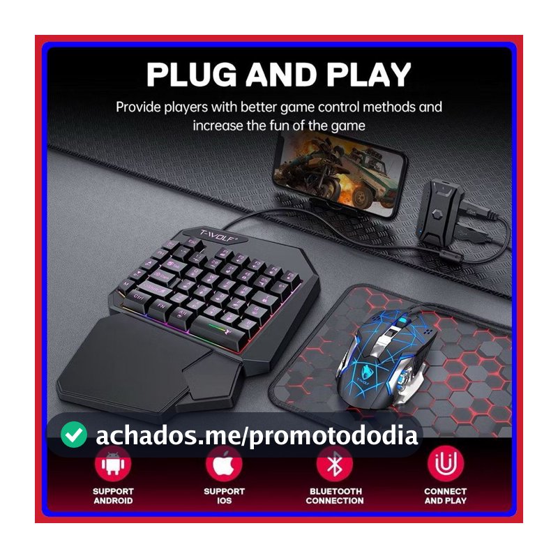 Mobilador Gamer – Teclado Semi Mecânico e Mouse Profissional Uma Mão – RGB – Free Fire | Kit 5 em 1 ou Teclado Individua