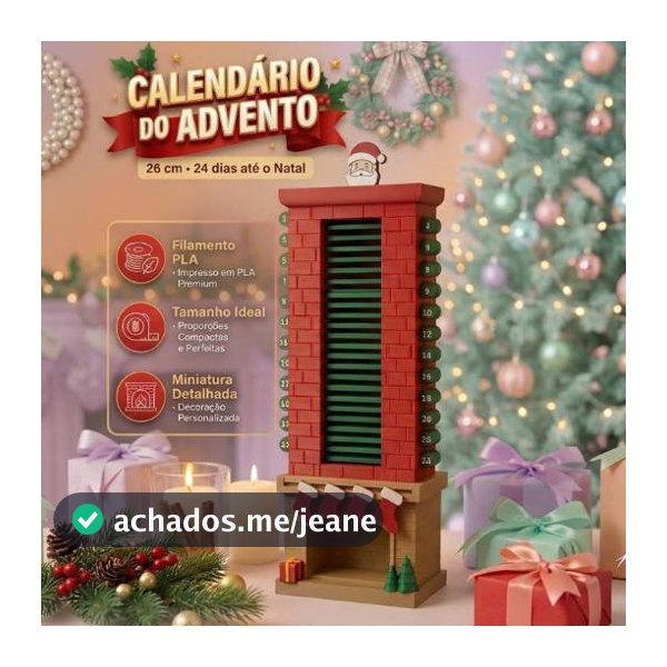 Calendario Advento Natal Contagem Regressiva Lareira Papai Noel Enfeite Decoracao Mesa 3D