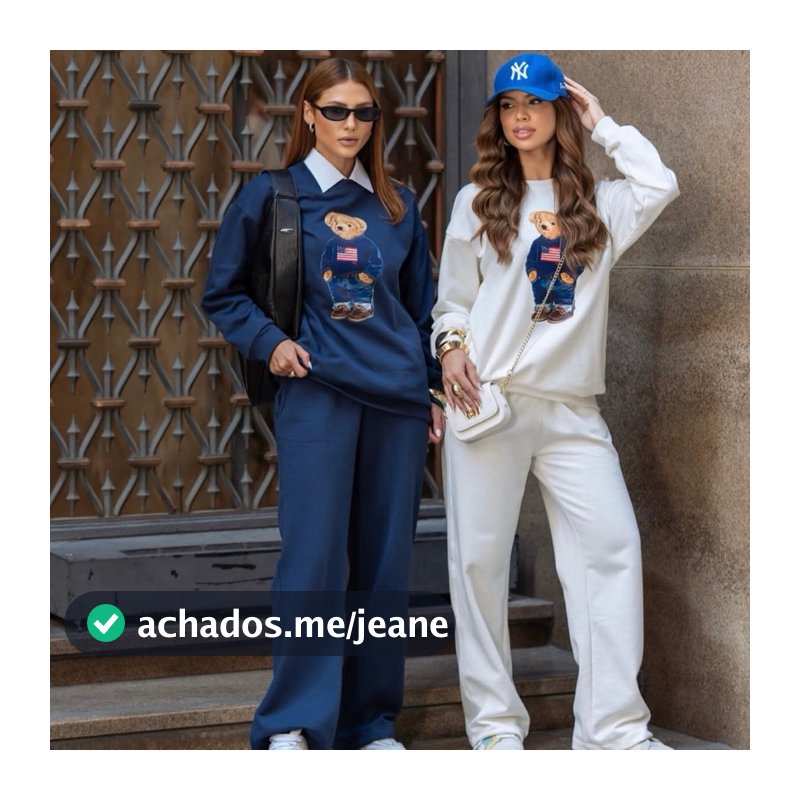 Conjunto Moletom Feminino Estampa Urso Calça Flanelada Peluciado Moda Outono Inverno Oversized Ursinha Teddy Comfy Frio