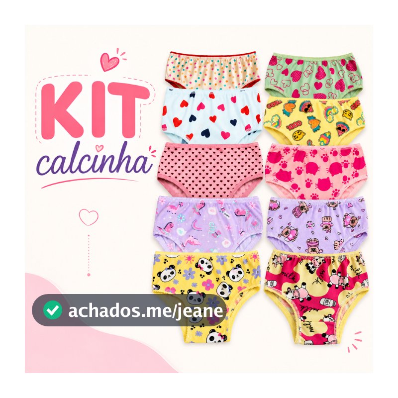 Kit 5 até 10 Calcinha Infantil com Forro algodão Estampada De 1 a 9 Anos Conforto meninas criança
