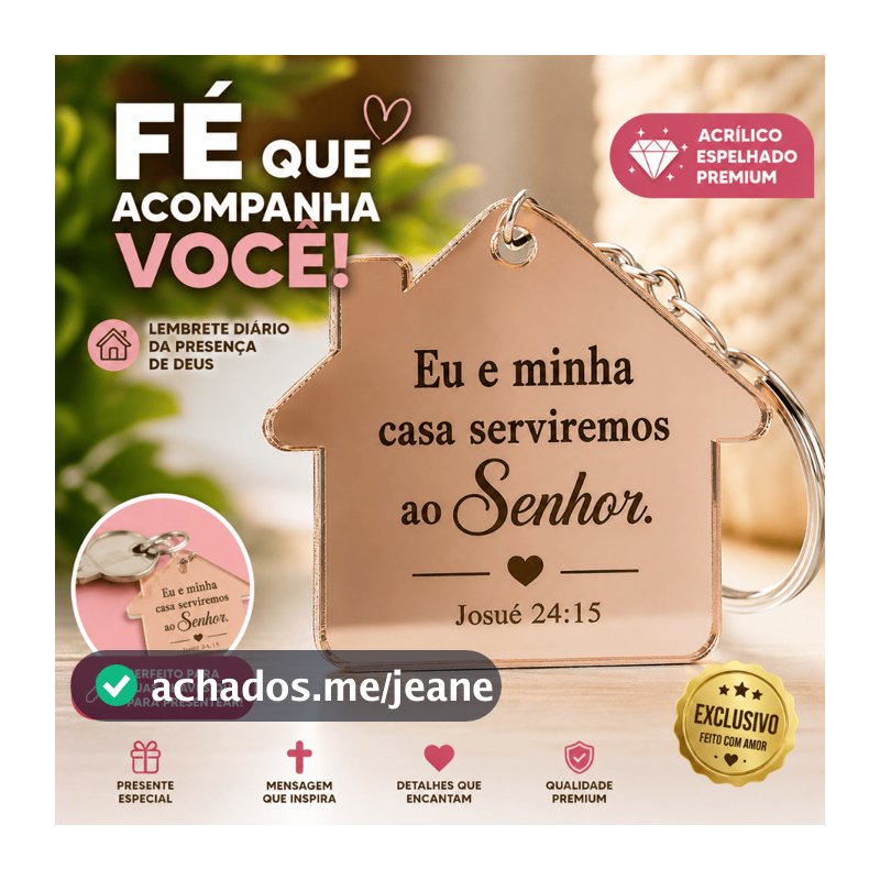 Chaveiro Acrílico Casa Decorativo com Versículo Bíblico | Fé e Proteção