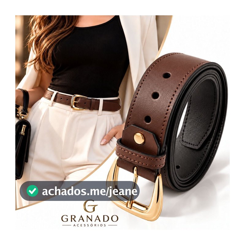 Cinto Feminino Couro Legítimo Fivela Dourada Ajustável Social Casual Granado