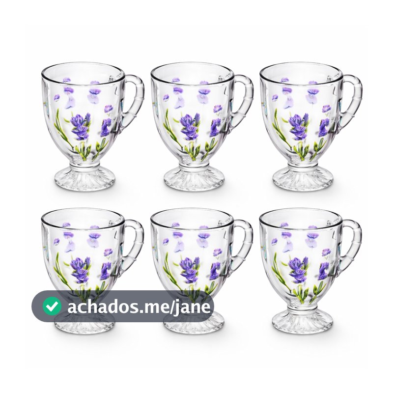 Jogo 6 Canecas Xícaras De Café 190Ml Capuccino Lavanda Cristal Lyor Elegante Sofisticadas