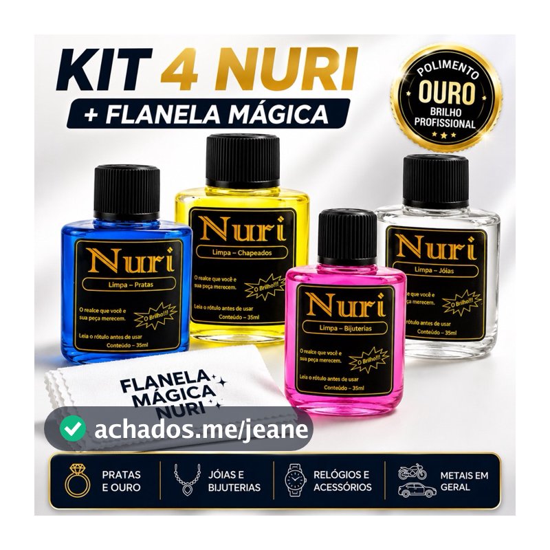 Kit 4 Nuri Limpa Pratas Ouro Folheados Bijuterias Flanela Mágica