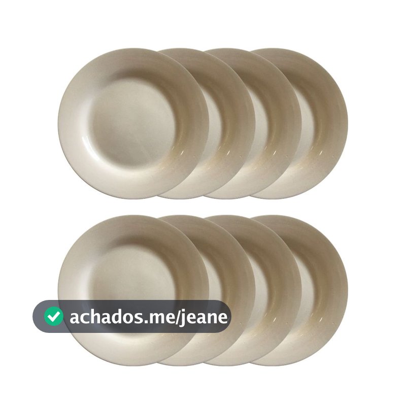 Kit 8 Pratos Sobremesa de Cerâmica 20cm Bege Amarelado