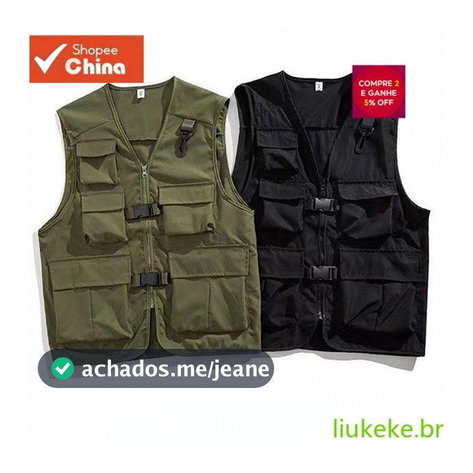 Colete Tático Cargo Sem Mangas Casual Masculino JAN0